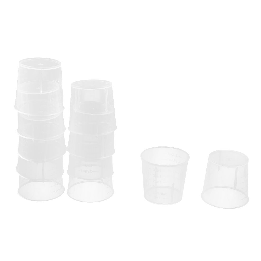 Sourcingmap Plastic Laboratory Liquid Container Measuring Cup Beaker 30mL Capacity 11pcs