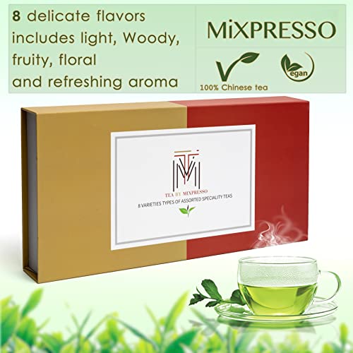 Top 8 Favorites Loose Leaf Tea Sampler, Assorted Variety Tea Box Set, With Earl Grey Tea, Oolong Tea, Jasmine Tea & Assam Black Tea, Single Steeps Tea Chest Gift Teas Box By Mixpresso