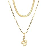 OAOSIOH Layered Gold Snake Beaded Chain Necklace for Women Trendy, Silver Snake Choker Charm Serpent Pendant Necklace Unique Punk Snakes Jewelry Gifts