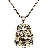 MayiaHey Jesus Pendant, Jesus Necklace for Men, Christ Jesus Head Necklace Jesus Religious Jewelry, Catholic Jesus Charm Necklace Stainless Steel Religious Jesus Pendant Necklace for mens