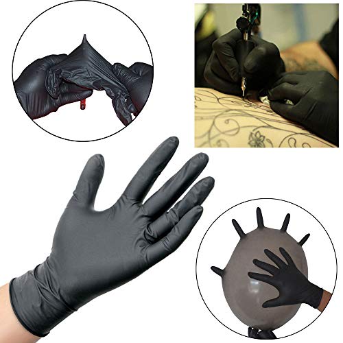 Pausseo Black Disposable Nitrile Gloves Set - Comfortable Rubber Latex Powder Free Medical Exam Tattoos Piercing Glove Kit - 10/50/100 - Pack
