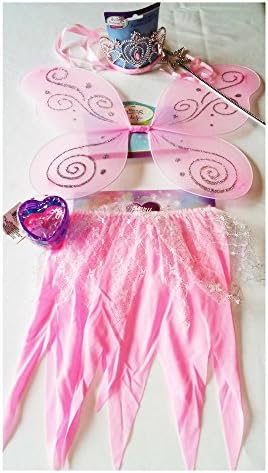 Girls Halloween Pink Fairy Costume Includes: Wings, Skirt, Tiara, Wand & Bangles