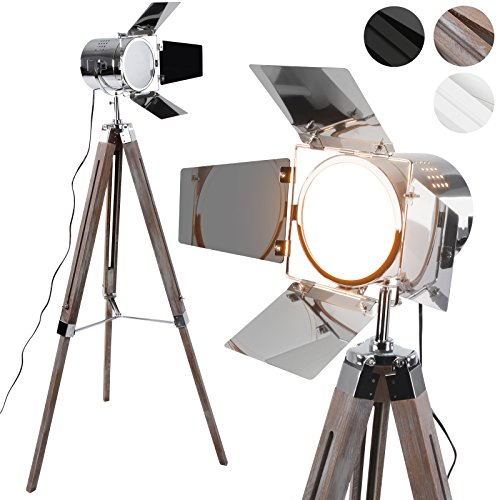Jago® Stehlampe mit Stativ aus Holz - LED, E27, Höhenverstellbar max. 148 cm, Vintage, Farbwahl - Tripod Lampe, Dreifuss Stehleuchte, Standleuchte, Studiolampe (Antikes Holz)