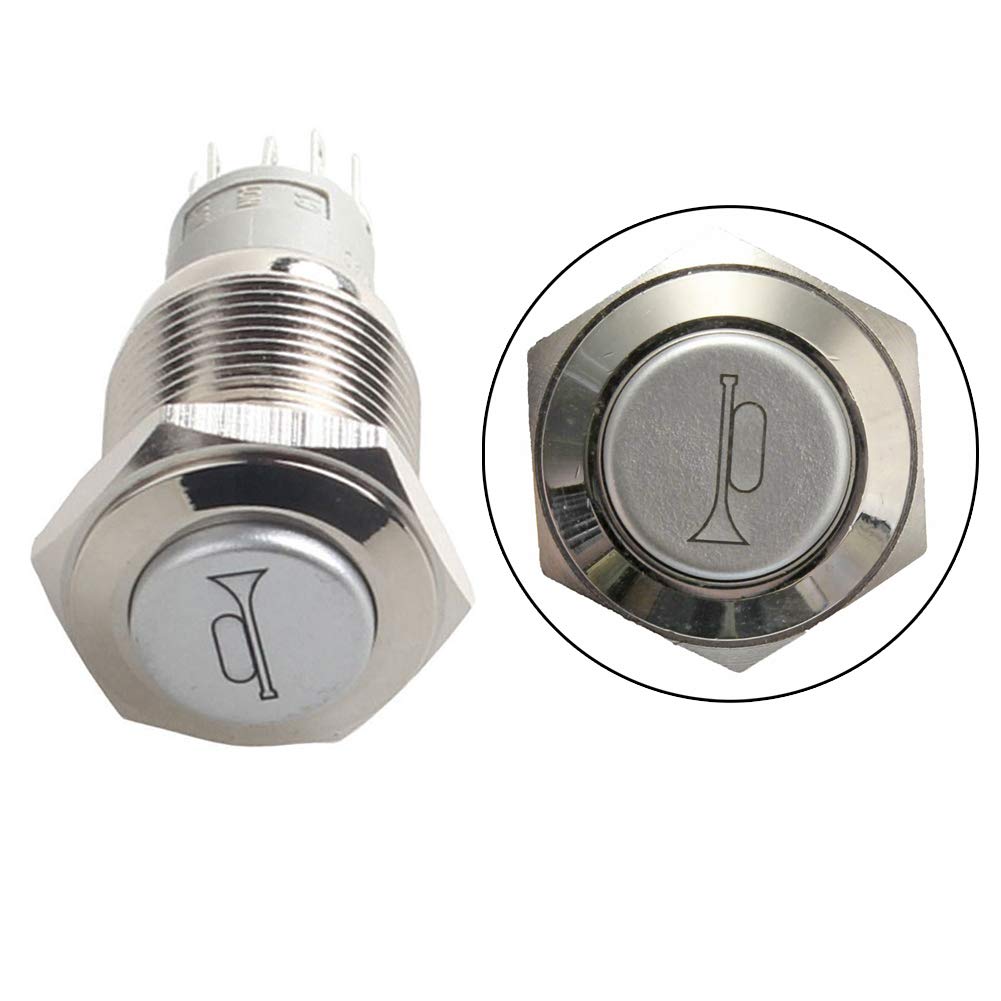 FICBOX 2Pack Momentary Speaker Horn Push Button With Blue LED Light 19mm 12V Car Auto Metal Switch