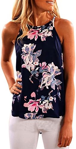 AmyDong Women Vest Tops, Women Summer Sleeveless Vest Flower Printed Tank Tops Casual Blouse T Shirt (US M=Asian L, Dark Blue)