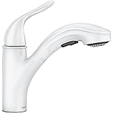 Moen Brecklyn Glacier White One-Handle Single-Hole Kitchen Faucet with Pull-Out Sprayer and Power Clean, Optional Deckplate Included, 87557W