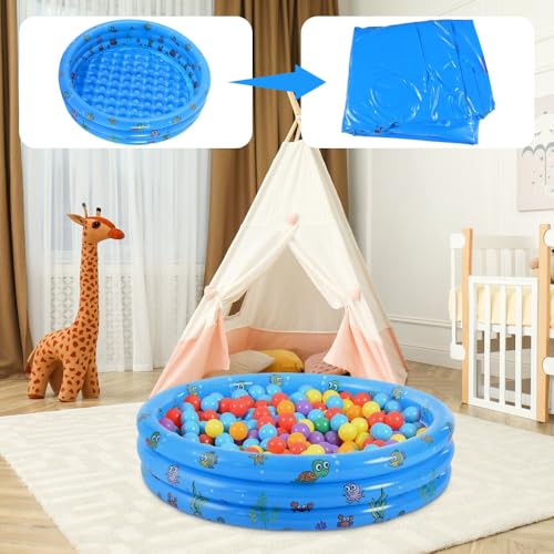 Dhqkqg Round Inflatable Pool, 100 x 35 cm Inflatable Paddling Pool, Round Paddling Pool, Inflatable Pool for Toddlers, Portable Paddling Pool for Indoor and Outdoor Yard (Blue)