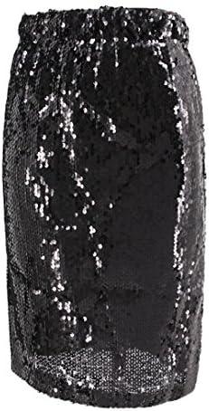 Liliam Women Ladies Shiny Bling Sequin Mermaid High Waist A-Line Knee-Long Skirt for Party Club Prom