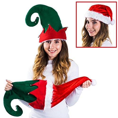 Funny Party Hats Christmas Elf Hat - Felt Elf Hat with Jingle Bells Ears - Santa Hats for Adults - Christmas Hats