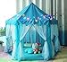 Blue Hexagon Play Castle Indoor Kids Play Tent Outdoor Boys & Girls Playhouse with 23ft LED Star String Lights,55