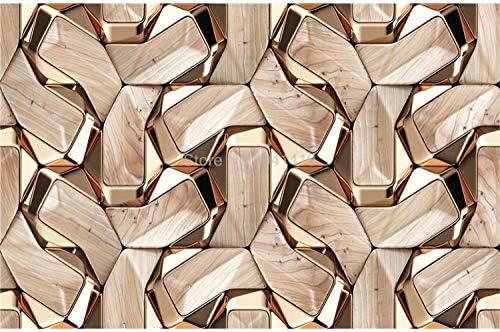 MINCOCO Mural Wallpaper Modern 3D Abstract Geometry Gold Metal Pattern Photo Wall Paper Living Room KTV Waterproof Canvas, 430x300 cm (169.3 by 118.1 in)
