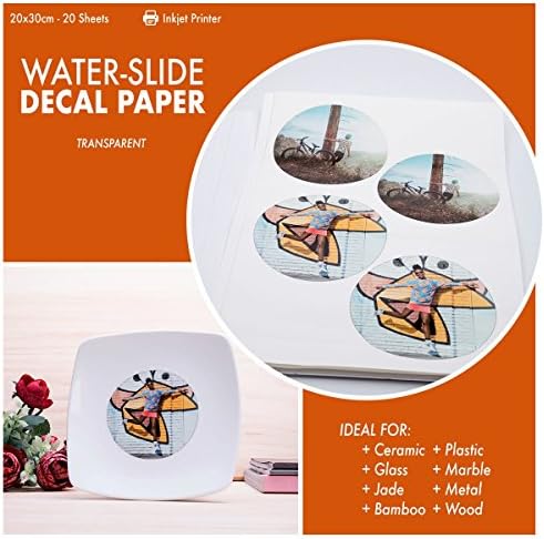 [20 Sheets] DIY Inkjet Water Slide Decal Transfer Paper Sheets Transparent Clear for Inkjet Printer by ASLINY
