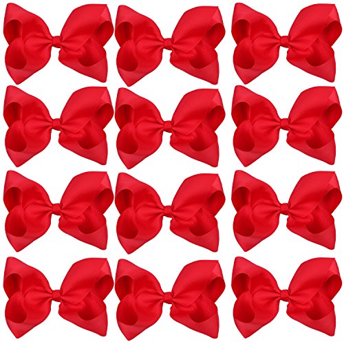 Large Boutique Hair Bows 6 Inch Cheerleading Cheerleader Cheer Bow Alligator Clips For Baby Girl Teens Women (Red)