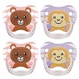 Dr. Brown's Classic Pacifier, 6-12m, Animal Faces Pink/Purple, 4 Count