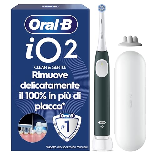 Oral-B Spazzolino Elettrico iO 2 Verde, 1 Testine Di Ricambio, Spazzolino Elettrico Ricaricabile, Pulizia Denti Efficace, Sensore Di Pressione, Delicato Sulle Gengive, Custodia Da Viaggio