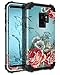 LONTECT Compatible Galaxy S9 Case Floral 3 in 1 Heavy Duty Hybrid Sturdy High Impact Shockproof Protective Cover Case for Samsung Galaxy S9 - Teal/Red Flower