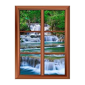 Wall26 Removable Wall Sticker/Wall Mural - Cascading Forest Waterfall in Kanchanaburi,Thailand - Creative Window View Vinyl Sticker - 24"x32"