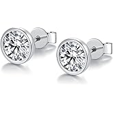 BLINGDIARY Moissanite Stud Earrings, 925 Sterling Silver 18K White Gold Plating Studs for Women Men, Wedding Jewelry Engagement Earrings