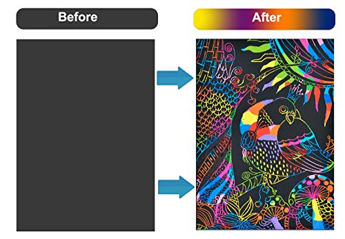 image for POKONBOY 50 PCS Rainbow Scratch Art Paper, Rainbow Scratch Paper Kits 