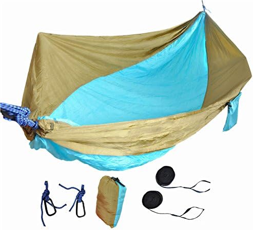 Portable Lightweight Double Hammock - For Outdoors, Backpacking, Camping, Hiking, Yard, Beach - Nylon 102" x 55"