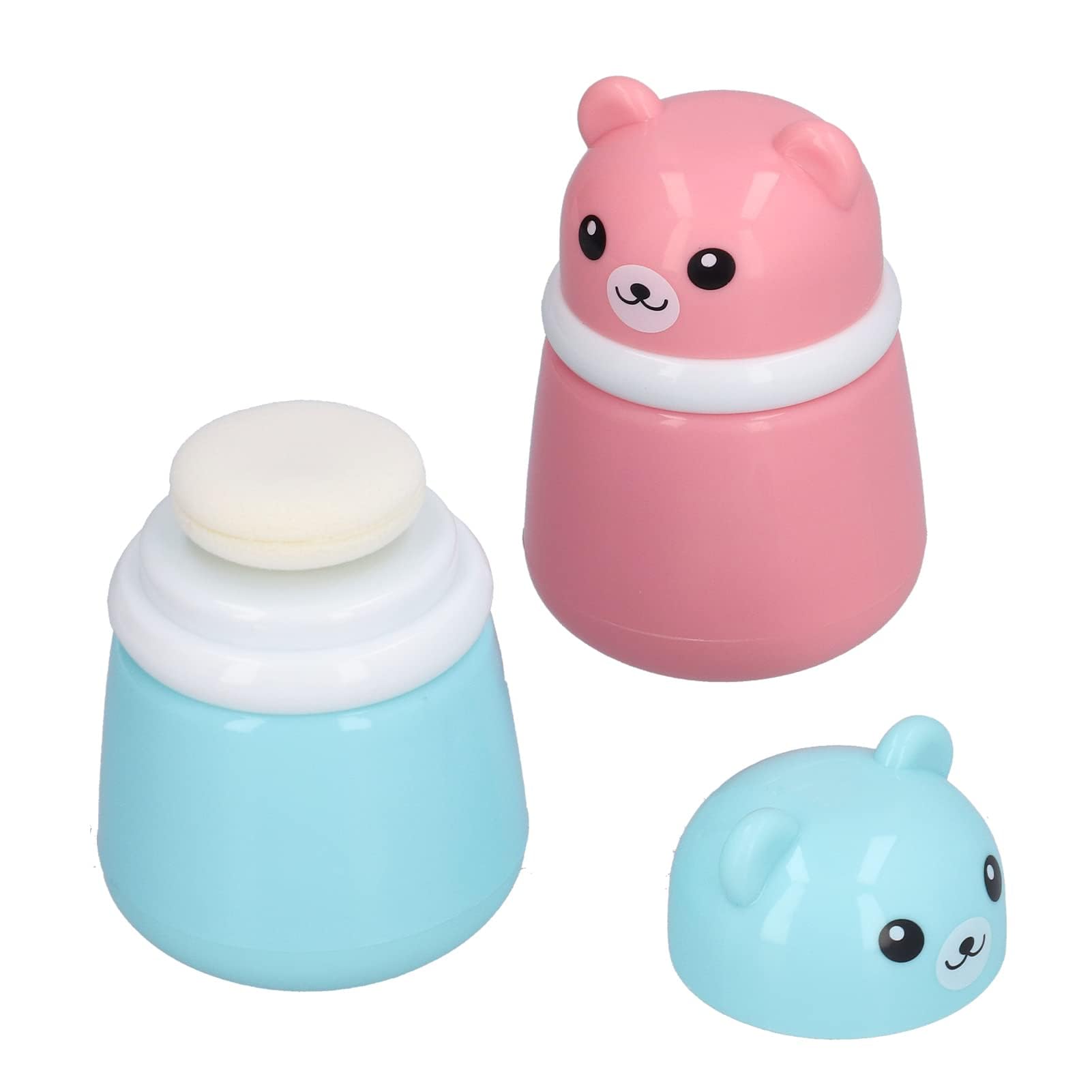 Agatige Empty Cartoon Powder Puff Box, 2 Pcs Travel Bear Body Powder Dispenser Baby Powder Container for Home Travel(Puff Empty Box)
