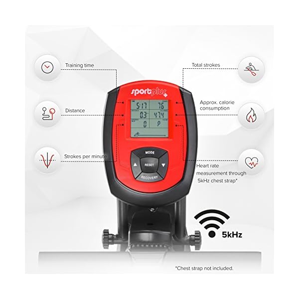 sportplus-Rowing-Machine-Computer-with-5-kHz-Pulse-Receiver-up-to-150-kg-User-Weight-Foldable-Tested-in-Accordance-with-EN-ISO-20957-1EN-957-7 SportPlus Rowing Machine for Home Use, Foldable, Magnetic Resistance with 8 Levels, Computer and Pulse Receiver, max…