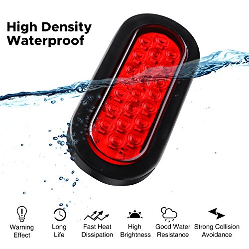image for Audew 2Pcs 6-inch Oval 22-LED Trailer Tail Lights, Red Brakes/Marker L