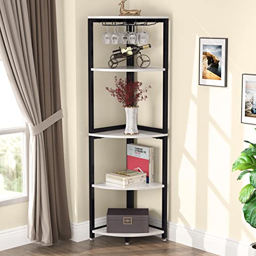Tribesigns Corner Shelf, Corner Wine Rack with Glass Holder, 5 Tier