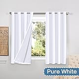 Flamingo P 100% Blackout Curtains for Living Room Double Layer Faux Silk Room Darkening Thermal Insulated Curtains Energy Saving Grommet Window Treatment Panels (Pure White, 52 by 63-inch)