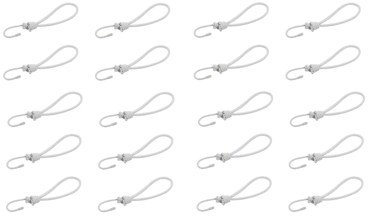 Set of 10-20 Bungees with Hooks, 17 cm Tarpaulin Tensioners with Hook Loose, Extra Strong Rubber Cords, Expander Hooks, Tie Down Straps Rubber Tensioners for Tarpaulins, Tents, White, Black (20 Pieces