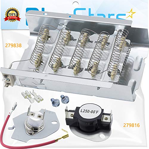 279838 & 279816 Dryer Heating Element With Dryer Thermal Cut-Off Kit by Blue Stars - Exact Fit for Whirlpool & Kenmore Dryers - Replaces 279837 279838VP AP3094254 3399848 AP3094244