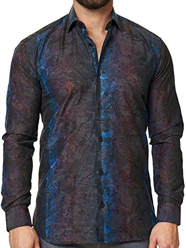 Maceoo Mens Designer Dress Shirt - Stylish &amp; Trendy- Paisley Grey - Tailored Fit