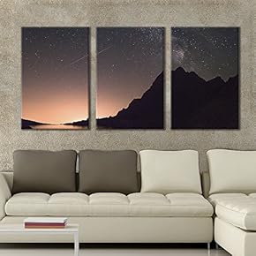 3 Panel Canvas Wall Art - Majestic Natural Landscape Triptych Canvas Series - Shooting Star at Night - Giclee Print Gallery Wrap Modern Home Art Ready to Hang - 16"x24" x 3 Panels