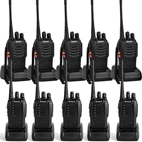 Greaval Walkie Talkie Two 2 Way Radio Long Distance 10 Walkie Talkies for Adults UHF 400~470 MHz 16 Channel with Earpieces/Headsets (10 pack)