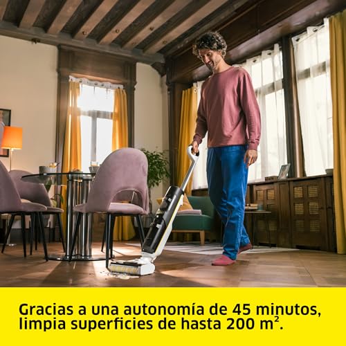 fregadora aspiradora eléctrica sin Cable FCV 4 con 4 Modos de Limpieza, duración de la batería: Aprox. 45 min, Rendimiento de Superficie por Carga: Aprox. 200 m²