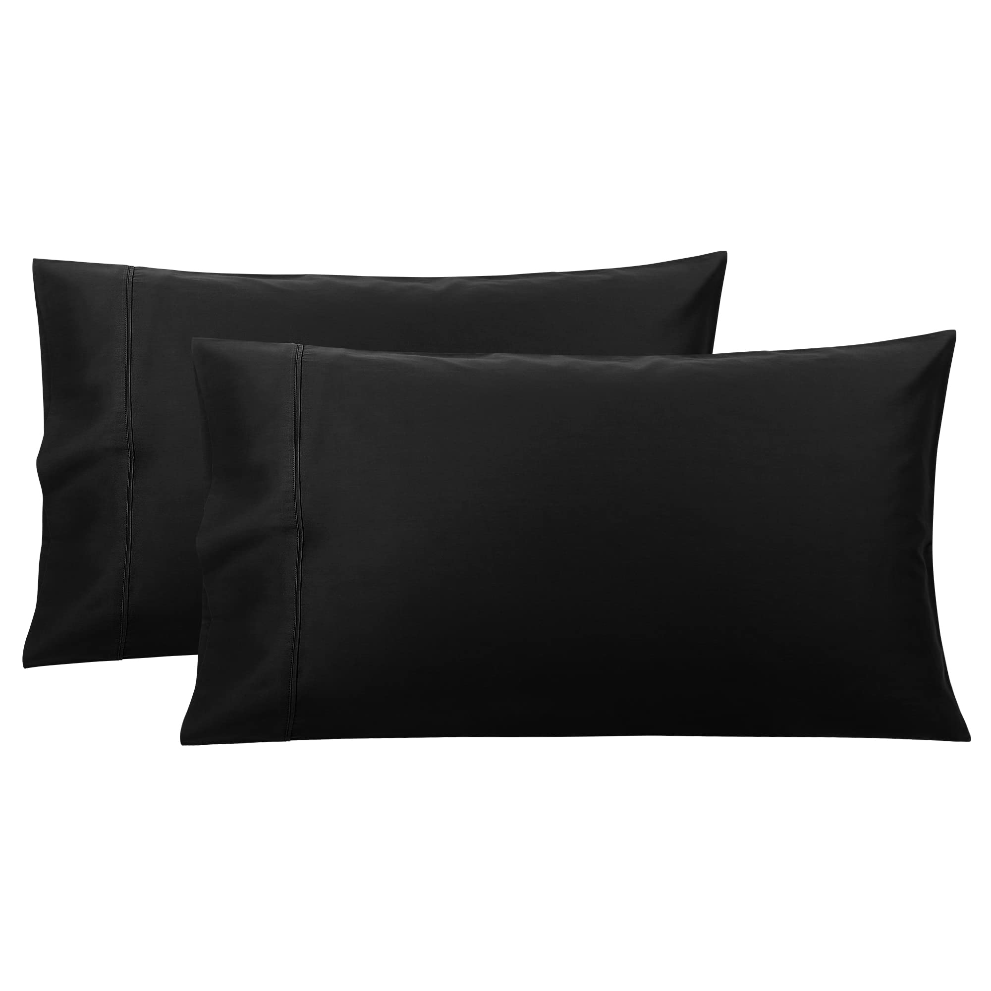 PiccoCasa Pillowcases 2 Pack, Super Soft Cotton Bed Pillow Covers with Envelope Closure, Hotel Bedroom Pillow Sham Black 50x65cm