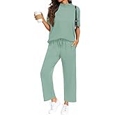 PrinStory Womens 2 Piece Lounge Sets Casual Outfits Pullover Top and Wide Leg Pants Matching Pjs Soft Pajamas Loungewear
