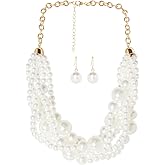 Exaggerated Imitation Pearl Jewelry Set Beaded Pearls Cluster Statement Collar Bib Choker Necklace Dangle Drop Hook Hoop Earrings Elegant Wedding Prom Party Jewelry for Women Bride Mom