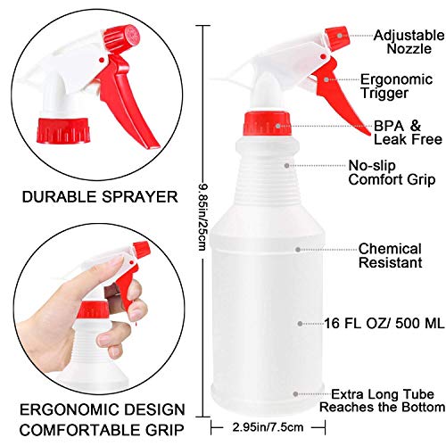 Spray Bottles for Cleaning Solutions 16oz/1Pack - Empty Spray Bottles With Durable Trigger - Adjustable Nozzle Sprayer from Fine Mist to Stream, A Good Christmas Gift for Family