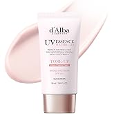 d'alba Piedmont Waterfull Tone-Up Sunscreen Serum (1.69 fl oz), SPF 50+ | BROAD SPECTRUM SPF 50 +, Makeup Base, Foundation-Free, Even Skint Tone, Korean Sunscreen for Face, All Skin Tones