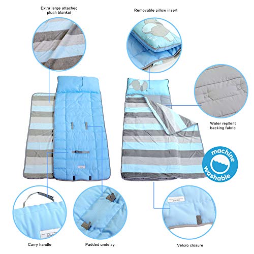 Toddler Nap Mats for Preschool Kinder Daycare - Blanket + Pillow for Boys or Girls - Foldable Comfy Cover (Baby Elephant)
