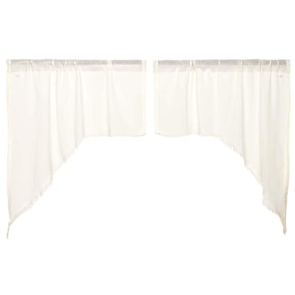 VHC Brands Tobacco Cloth Antique White Swag Fringed Set of 2 36x36x16