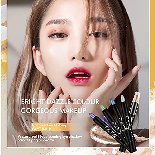 16 Color Pearlescent Pen Highlight Stick Rotating Eyeshadow Pen Matte Lying Silkworm Pen, Professional Long Lasting & Waterproof Eyeshadow Stick(A)