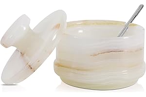 Radicaln Marble Salt Cellar with Lid 4" Inch White Onyx Handmade Salt Jar & Table Salt Storage For Kitchen Countertop, Ideal 