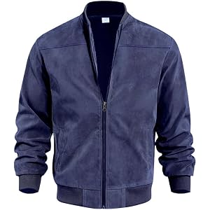 GQN Men's Casual Bomber Jacket Lightweight Faux Suede Flight Coat Autumn Winter Fashion Business Commute Outwear