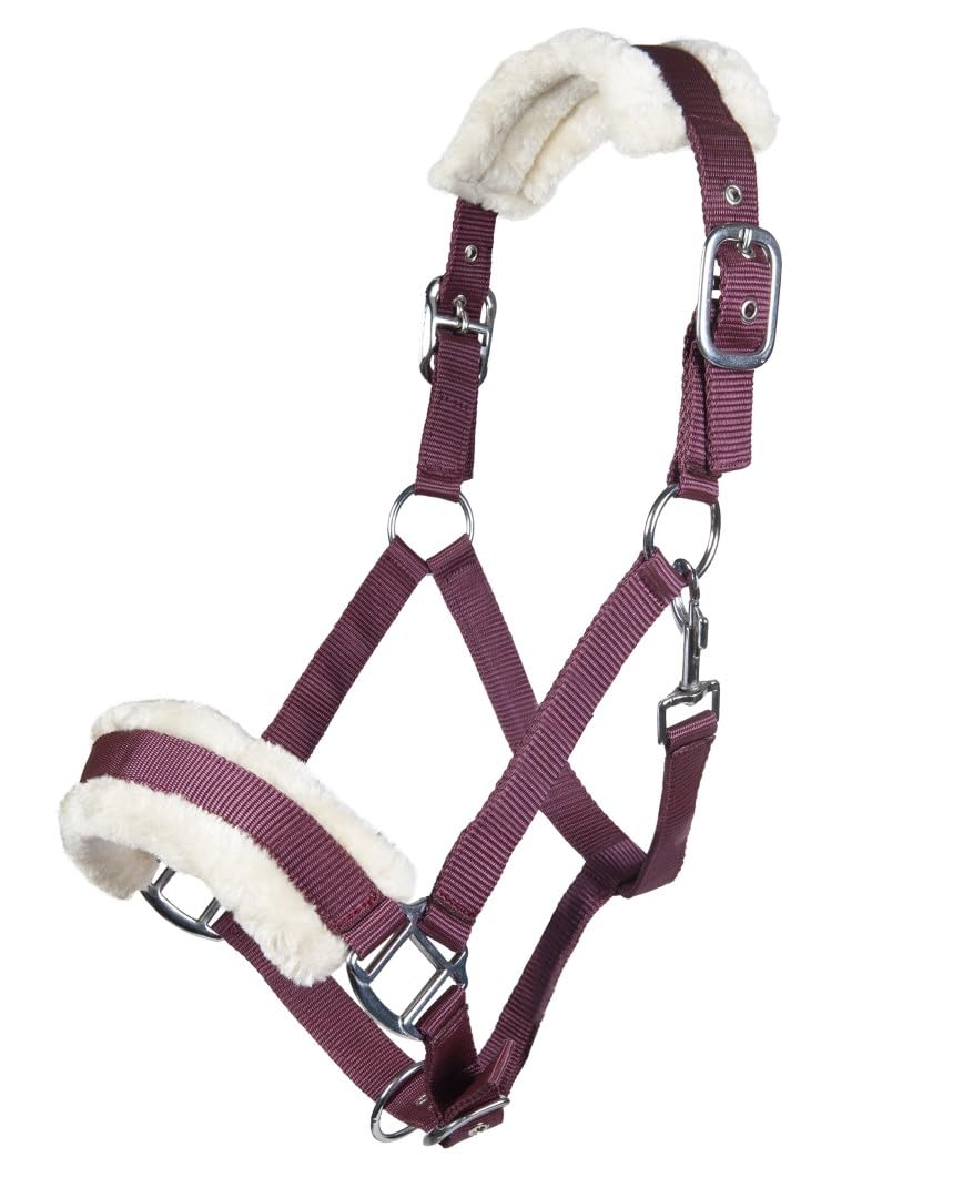 HKM BISCHOFSHOFEN Headcollar with Plush Padding Wine Red Thoroughbred