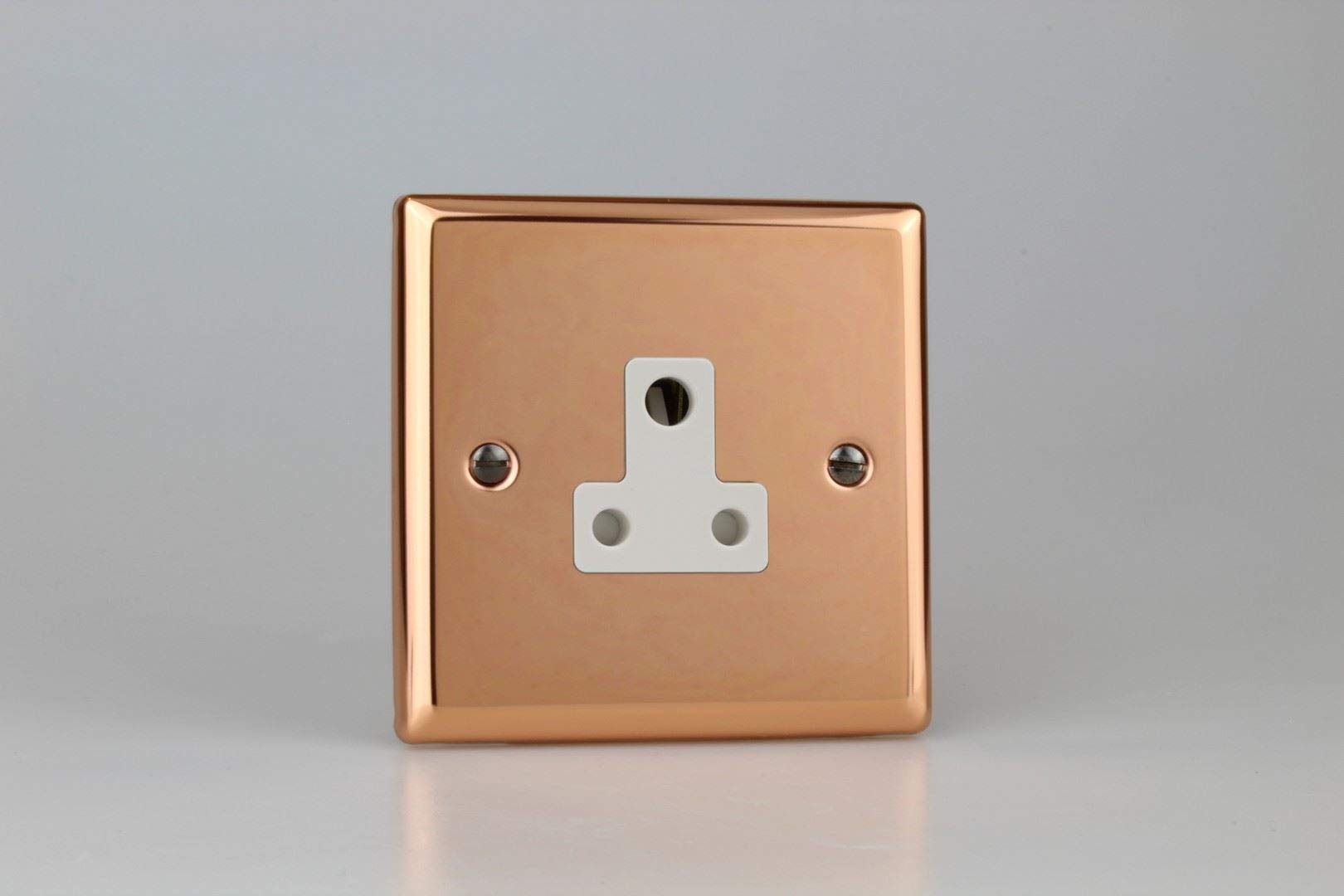 Varilight Classic Polished Copper 1-Gang 5A Round Pin Socket with White Insert