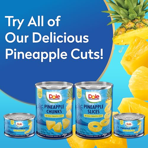 DOLE CANNED FRUIT, PINEAPPLE CHUNKS IN 100% PINEAPPLE JUICE, GLUTEN FREE, PANTRY STAPLES, 20 OZ, PACKAGING MAY VARY