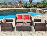 SUNCROWN Outdoor Patio Furniture 4-Piece Conversation Set All-Weather Wicker, Thick, Durable Cushions with Washable Covers, Porch, Backyard, Garden