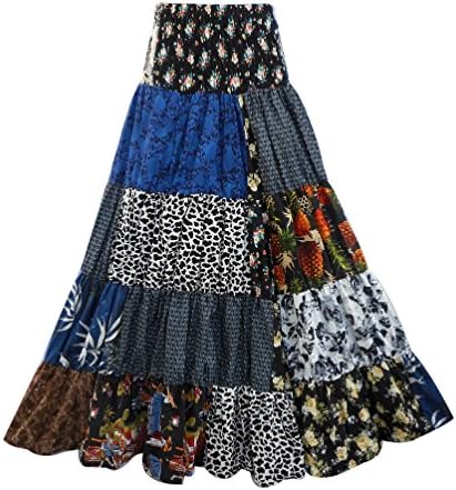 Bonya Women's Bohemian Coloful Long Swing Patch Work Skirt - SK0063E